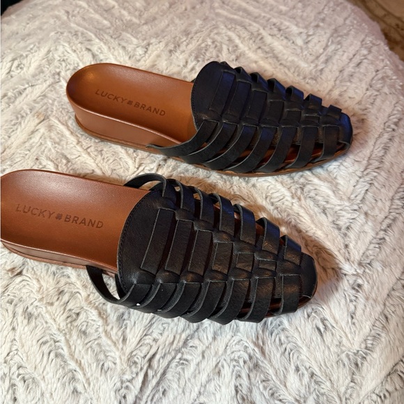 Lucky Brand Black Leather Woven Mules - Picture 1 of 7